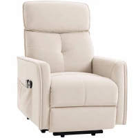 HOMCOM Poltrona Relax Reclinável Elétrica Elevatória com 2 Pontos de Massagem, Assento com Molas e Apoio para os Pés, Chenille Creme(m-1)