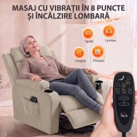 HOMCOM Fotoliu Electric cu Ridicare și Reclinare, Încălzire, Masaj, Efect In, 2 Telecomenzi, Crem(m-5)