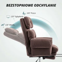 HOMCOM Fotel Biurowy z Regulowanym Oparciem, Obrotowe Krzesło Wyściełane, Pianka, Metal, Kolor Kawa(m-7)