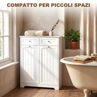HOMCOM Mobile Bagno Basso, Mobiletto Bagno Salvaspazio con 2 Cassetti e 2 Cesti Portabiancheria, 78x38x90 cm, Bianco(m-8)
