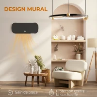HOMCOM Radiateur Mural Soufflant 2000 W, Chauffage Céramique PTC, 3 Niveaux de Puissance, Télécommande, 45x18,6x11,5cm, Noir(m-9)