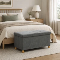 HOMCOM Panca Contenitore Pieghevole da 67L, Coperchio Imbottito e Rivestimento Vellutato, 76x38x38cm, Grigio(m-9)