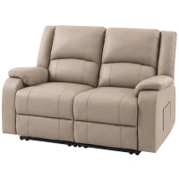 HOMCOM Sillón 2 Plazas Relax Reclinable Manual Ajuste Separado hasta 155º Sillón Relax de PU Reposapiés y Asiento Amplio Caqui(m-15)