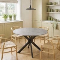 HOMCOM Tavolo da Pranzo Rotondo Pieghevole per 2-6 Persone, Ø110 cm con Gambe a X in Acciaio, Grigio Cemento(m-10)