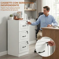 HOMCOM Cassettiera Ufficio con 3 Cassetti, Serratura e Chiavi, per Stampante Documenti Lettera/Formato A4, Bianco(m-6)