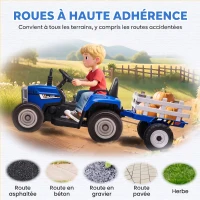 HOMCOM Tracteur électrique avec remorque amovible, pour enfants de 3 à 6 ans avec télécommande MP3 musique affichage lumières(m-7)