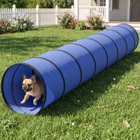 PawHut Tunel Agility dla psów 300 x 50 cm, tunel dla psów z 4 kotwami gruntowymi, torbą transportową, tunel do zabawy dla małych i średnich psów, niebieski(m-9)