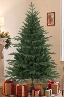 HOMCOM 150cm Artificial Christmas Tree Full Hinged Xmas Tree Solid Pine Wood Stand, Green(m-2)