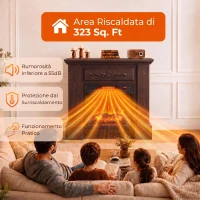 HOMCOM Camino Elettrico da Terra 1800W con Effetto Fiamma, Telecomando, Timer e Temperatura Regolabile, Marrone(m-6)