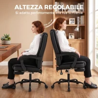HOMCOM Sedia da Ufficio Ergonomica e Reclinabile 150° con Poggiapiedi, in Cotone e Metallo, 65x67x112-122 cm, Nero(m-8)