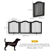 PawHut Cancellino per Cani Pieghevole a 3 Sezioni in Legno, Barriera per Cani con Piedini, 154.5x29.5x61cm, Nero(m-3)