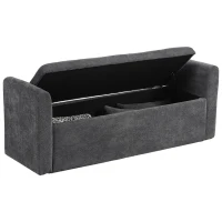 HOMCOM Banco de Almacenaje de Chenilla con Reposabrazos y Cojines Tapa Hidráulica Carga 220 kg 137x45x51 cm, Gris Oscuro(m-10)