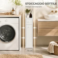 HOMCOM Mobiletto Bagno Salvaspazio, Mobile Bagno Stretto a 3 Livelli con Ripiano Aperto e Cassetti Estraibili su Ruote(m-4)