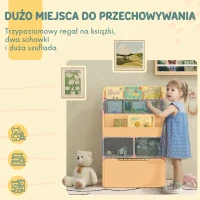HOMCOM Regał dla dzieci z szufladą, regał na książki z przegrodami, 60 x 29,9 x 90 cm, Różowy(m-4)