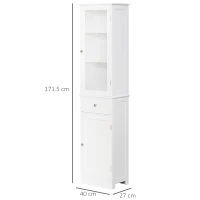 kleankin Bathroom Storage Cabinet with 3-tier Shelf Drawer Door, Floor Cabinet Free Standing Tall Slim Side Organizer Shelves, White(m-3)