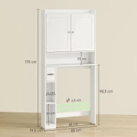 HOMCOM Mobile Sopra WC con Armadietto a 2 Ante e Ripiani Aperti, 80x19.5x170 cm, per Bagno e Lavanderia, Bianco(m-3)