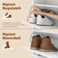 HOMCOM Scarpiera Salvaspazio Slim con 2 Ante a Ribalta Scarpiera Ingresso con Ripiani Regolabili, Cassetto Base Rialzata(m-5)