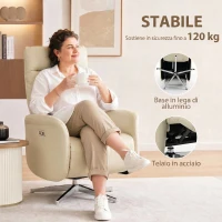 HOMCOM Poltrona Relax Elettrica Reclinabile 160° Girevole con Poggiapiedi, Presa USB e Type-C, in Pelle PU, Beige(m-9)