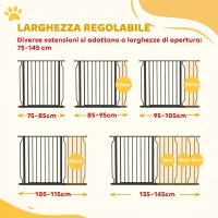 PawHut Cancelletto di Sicurezza per Cani in Acciaio e ABS, Cancellino per Cani Estensibile 75-145cm, Nero(m-4)