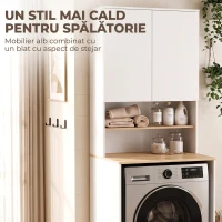 HOMCOM Dulap deasupra Mașinii de Spălat, 2 Uși Soft-Close, Raft Reglabil, 2 Rafturi Deschise, 68x59.8x188.6 cm, Alb și Stejar(m-8)