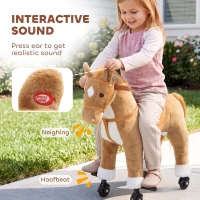 AIYAPLAY Rocking Horse, Plush Ride On Horse with Hoof Sounds, Music, Rolling Wheels and Pedal for 3-7 Years, Up to 50kg, Brown(m-4)