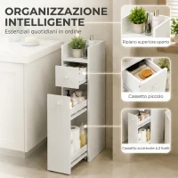 HOMCOM Mobiletto Bagno Salvaspazio, Mobile Bagno Stretto a 3 Livelli con Ripiano Aperto e Cassetti Estraibili su Ruote(m-5)