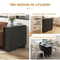 HOMCOM Masă pliabilă compactă cu 2 extensii pentru 6 persoane, cu rafturi și roți, negru(m-4)