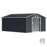 Outsunny Abri de Jardin 12,4 m², Kit de Fondation, Portes Coulissantes, Ventilations, Acier Galvanisé, 386x340x200cm, Gris Foncé(m-15)