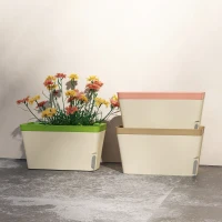 Outsunny Set of 3 Self Watering Plant Pots Outdoor, 27cm Rectangular Garden Planters with Visual Water Level Window, Plastic Flower Pots for Indoor Outdoor Garden Balcony(m-9)