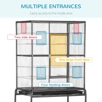 PawHut Large Bird Cage Budgie Cage with Stand, Storage Shelf, Wood Perch for Parrot, 81 x 48 x 162.5 cm, Black(m-5)