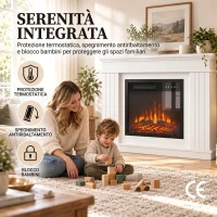 HOMCOM Camino Elettrico da Terra/Incasso con Cornice per TV 38'', 1800W, Effetto Fiamma 3D, Funzione Memory, Bianco(m-9)