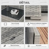 Outsunny Ensemble salon de jardin 7 pièces modulables table basse plateau verre trempé coussins déhoussables inclus gris(m-7)