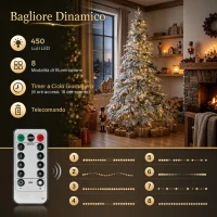 HOMCOM Albero Natale Innevato 210cm con Luci LED 450 Bianco Caldo, Timer, Telecomando, 8 Modalità, 1080 Rami Ignifughi(m-5)