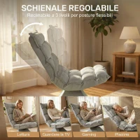 HOMCOM Poltrona Relax Girevole 360° con Schienale Regolabile in 5 Posizioni in Tessuto Effetto Velluto, Grigio Chiaro(m-4)