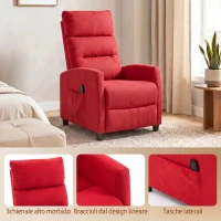 HOMCOM Poltrona Massaggiante e Reclinabile a 160° con Poggiapiedi e Telecomando, 66x91x108 cm, in Ciniglia Rosso Vino(m-8)