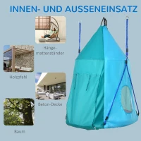 Outsunny Nestschaukel mit Zelt, Ø100 cm, längenverstellbare Seile, wasserdicht, bis 150 kg belastbar, blaugrün(m-7)