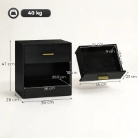 HOMCOM Set 2 Noptiere Moderne din Lemn cu Sertar și Poliță Deschisă, 39x28x41 cm, Negru(m-3)