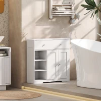 HOMCOM Mobile Bagno, Mobiletto Bagno Salvaspazio con Cassetto, Ante e Ripiani Aperti, 80x30x80.2 cm, Bianco(m-12)