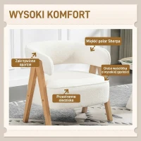 Nowoczesny fotel HOMCOM, fotel z akcentami z polaru Sherpa, tapicerowany fotel z nogami z litego drewna i stalową ramą do salonu lub sypialni, biały(m-4)