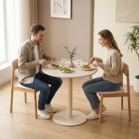 HOMCOM Tavolo da Cucina Rotondo per 2 Persone dal Design Moderno, Tavolo da Pranzo in Acciaio, Ø60x72 cm, Beige(m-11)