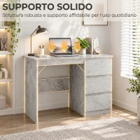 HOMCOM Scrivania Ufficio con 3 Cassetti 100x50 cm, Scrivania Salvaspazio per Studio Casa Ufficio, Grigio Effetto Marmo(m-7)