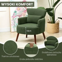 HOMCOM Modern Armchair, Upholstered Accent Chair with Thick Padded Seat, Lumbar Pillow, Rubber Wood Legs, Cuddle Chair for Living Room Bedroom Office, Green(m-5)