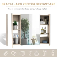 Kleankin Dulapior Mobila de Perete Baie 3 Usi cu Oglinda in Lemn Stejar 90x60x13,5 cm(m-4)