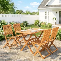 Outsunny Zestaw mebli ogrodowych FSC z drewna, 5-cz., składany stół z 4 krzesłami, lamelowy design(m-10)