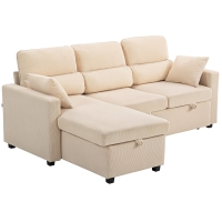 HOMCOM Sofá Cama Chaise Longue de 205 cm en Forma de L Chaise Longue Reversible con Almacenaje Soporte Lumbar Almohadas Beige