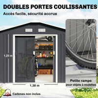 Outsunny Abri de Jardin 12,4 m², Kit de Fondation, Portes Coulissantes, Ventilations, Acier Galvanisé, 386x340x200cm, Gris Foncé(m-5)
