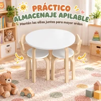 AIYAPLAY Mesa Infantil con 2 Sillas Apilables 3 Piezas Mesa Redonda Juego de Madera Niños 3-8 Años para Guardería Aulas Blanco(m-23)