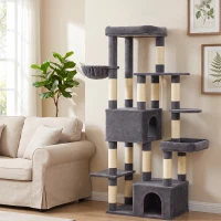 PawHut Tiragraffi per Gatti Grande Alto 180 cm Multilivello, 13 Pali Graffiatoi, 2 Grotte, Amaca, 2 Cucce, Grigio Scuro(m-13)