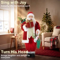 HOMCOM 4ft Life Size Singing Moving Santa Claus, 120 cm Standing Musical Animated Santa with Stocking, Sack, Posable Arms, Handcrafted, Sound Touch Activated, Moving Christmas Figure Decor(m-4)