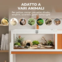 PawHut Casetta Tartarughe Rialzata con Divisorio, Vassoio Estraibile, in Legno e PS, 104x53x82 cm, Arancione e Bianco(m-8)